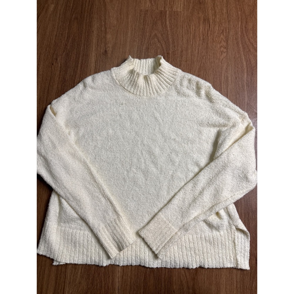 Melrose and Market Women Cream Mock Neck Textured Knit Sweater Large Relaxed Fit